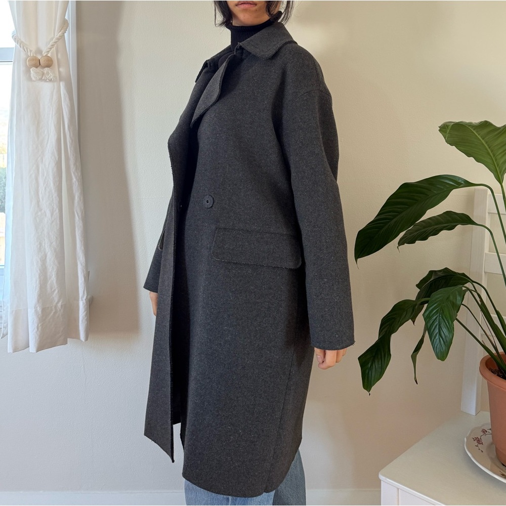Tube Wool Blend Grey Oversized Coat Fully Lined With Pockets Preppy Size Small